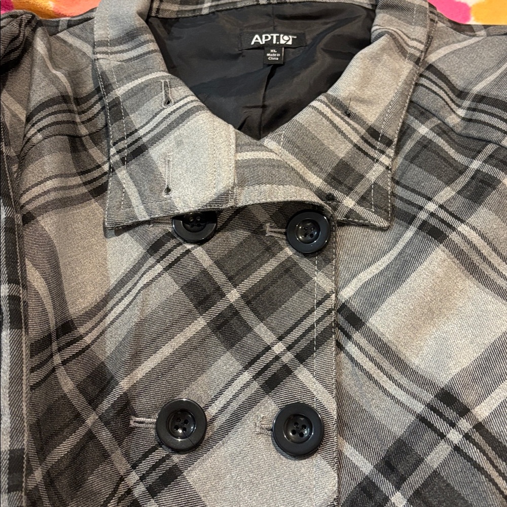 Apt. 9 Women's Checkered Trench Coat - Black and Gray - Picture 2 of 4